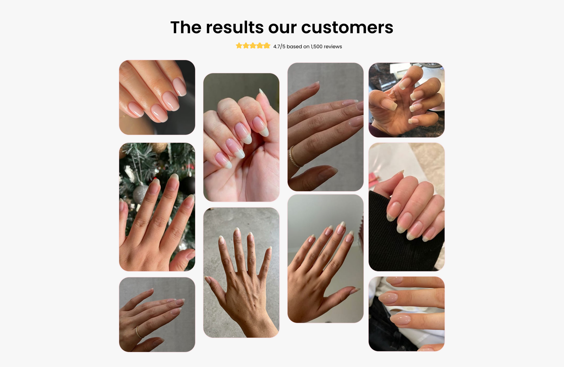 Nail growth serum before and after customer results - short brittle to long strong nails in 30 days