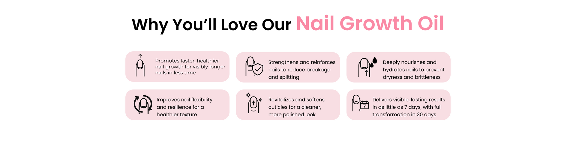 Natural nail growth oil benefits - stronger longer nails reduces breakage and brittleness